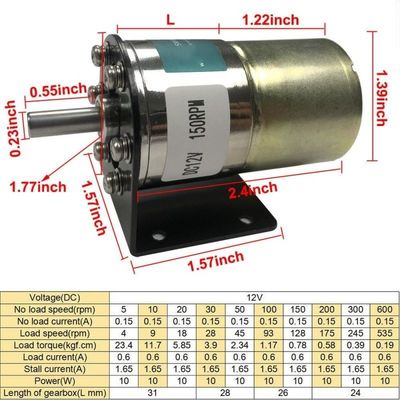 37 mm de diámetro caja de cambios motor de reducción de par grande duradero durante mucho tiempo 12V 150rpm