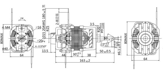 110W 12000 rpm 220V Motor universal de CA de 76 mm de fase única 70 dB Motor eléctrico con 76 mm