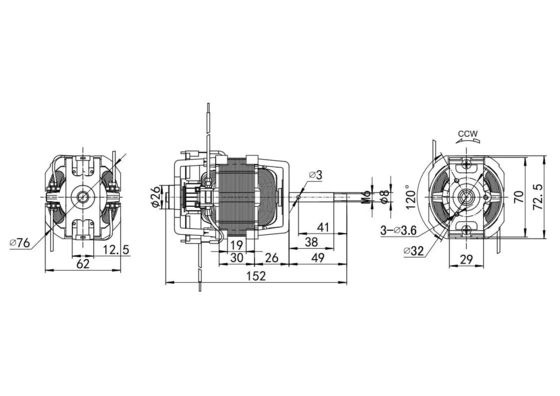 Tipo de eje Eje roscado 110V 220V AC Motor de caminadora universal 50/60Hz 76mm AC Motor