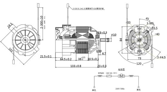 10000 rpm 230V Motor de cinta de correr de 93 mm totalmente cerrado con dirección de rotación CCW y CW